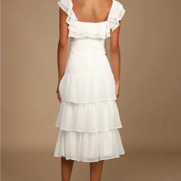 Lulus Dear To My Heart White Swiss Dot Tiered Ruffled Midi Dress - Picture 2 of 5